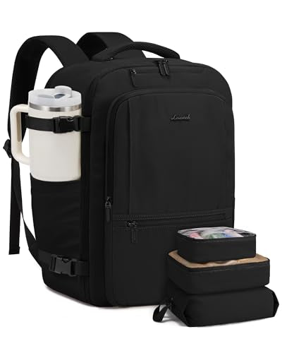 LOVEVOOK Travel Backpack for Women & Men, 60L Large Carry On Backpack Airline Approved, TSA Personal Item Weekender Bag, Laptop Backpacks with 3 Packing Cubes for Travel Essentials, Waist Belt - color: Black, size: 20.5 Inch - Waist Belt