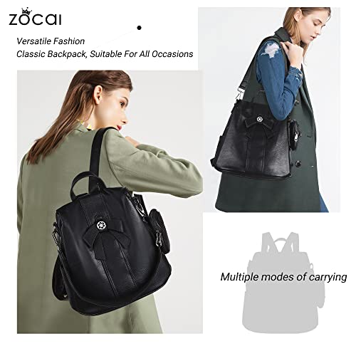 ZOCAI Backpack Purse for Women Fashion Backpack Purses PU Leather Daypacks Anti-Theft Shoulder Bag Satchel Purse - color: Black