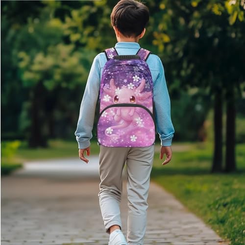 JEOCODY Axolotl Girls School Bag with Lunch Bag Pencil Case and Water Bottle Holder 4 PCS Backpack Accessories School Daypack Travel Bag Satchel Bagpack - color: Cherry Blossom Axolotl Printed