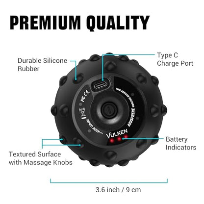 Vulken Vibrating Massage Ball for Muscle Recovery with SphereStrap – Target Hard-to-Reach Areas, Hands-Free Back Massage. 4 Speeds High Intensity Trigger Point Massage Ball. - color: Black