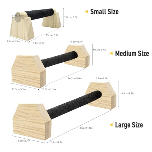 Push-up Stand, Wooden Parallettes Bars for Handstand Training, Solid Push Up Bars & Calisthenics Bar, with Non-Slip strap, Exercise Home Workout Equipment for Men Strength Training