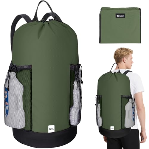BALEINE 2PK 120L Laundry Bag Backpack, 900D Oxford Fabric Large Travel Laundry Bags with Shoulder Straps and 2 Mesh Pockets for College Dorm, Apartment, Laundromat (Green, 120L) - color: Green, size: 120L - 2PK