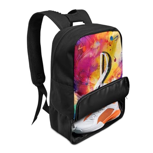 18.5in Basketball Backpack Basketball Bag with Shoe Compartment & Ball Holder, Waterproof Bag for Soccer Volleyball - color: Colorful Music Note Print