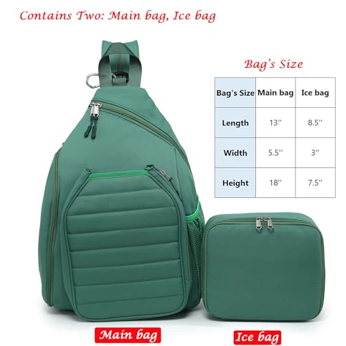 RAINBOW SMILE Sling Bag Crossbody Backpack for Pickleball Paddle Tennis Racketball Travel for Men and Women, with Ice Bag 2PS - color: Green