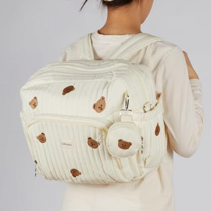 GOBABYMART Diaper Bag Backpack, Medium Maternity baby bag & Changing Pad, Insulated Pockets, Stroller Straps & Pacifier Case (Medium - Beige Bears) - color: Medium - Beige Bears
