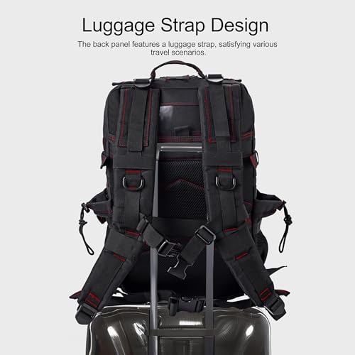 LHI Military Tactical Backpack for Men and Women 45L Army 3 Days Assault Pack Bag Large Rucksack with Shoe Compartment - Black red line - color: 1.21 Shoe Compartment（black Red Line）