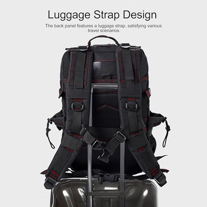 LHI Military Tactical Backpack for Men and Women 45L Army 3 Days Assault Pack Bag Large Rucksack with Shoe Compartment - Black red line - color: 1.21 Shoe Compartment（black Red Line）