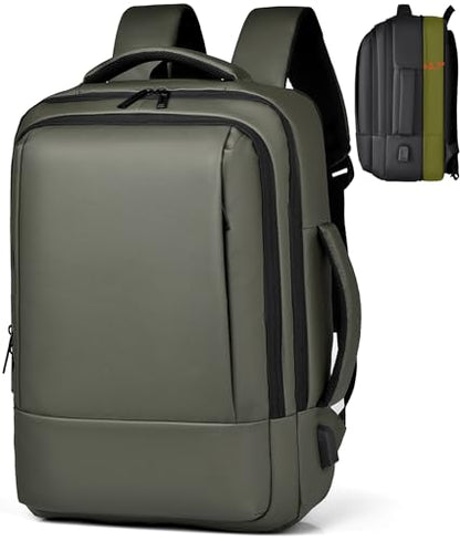 17/15.6" Business laptop backpack, PU Travel backpack,carry on backpack, Expandable laptop backpack Women Men,college backpack (02#updated, Green) - color: 02#green, style: 02#updated