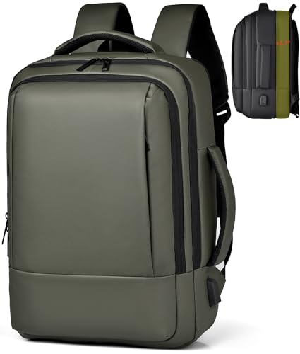 17/15.6" Business laptop backpack, PU Travel backpack,carry on backpack, Expandable laptop backpack Women Men,college backpack (02#updated, Green) - color: 02#green, style: 02#updated