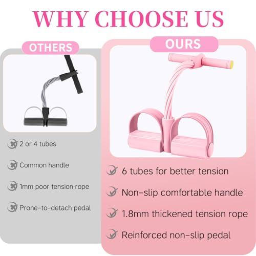 Pedal Resistance Bands with Handles, Upgrade 6-Tubes Elastic Bands for Exercise, Natural Rubber Foot Pedal Resistance Bands, Multifunction Fitness Bands for Abdomen, Waist, Arm, Leg, Pilates - color: Pink