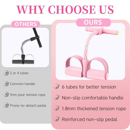 Pedal Resistance Bands with Handles, Upgrade 6-Tubes Elastic Bands for Exercise, Natural Rubber Foot Pedal Resistance Bands, Multifunction Fitness Bands for Abdomen, Waist, Arm, Leg, Pilates - color: Pink