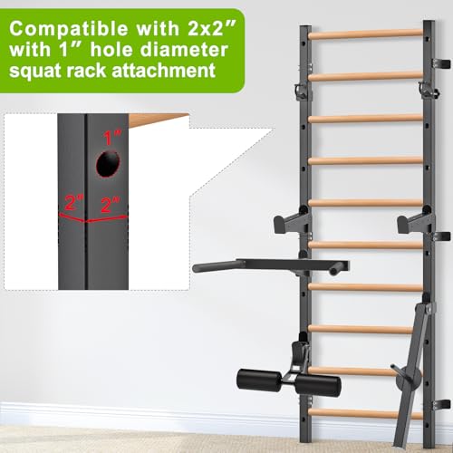 Kipika Gymnastic Stall Bar - 2"x2" Swedish Ladder with 1" Hole, Wall Mounted Pull-up Bar Ladder Suspension Trainer, Solid Wood Grips Gymnastics Training Bar for Home, Wall Gym, School - color: Basic Swedish Ladder