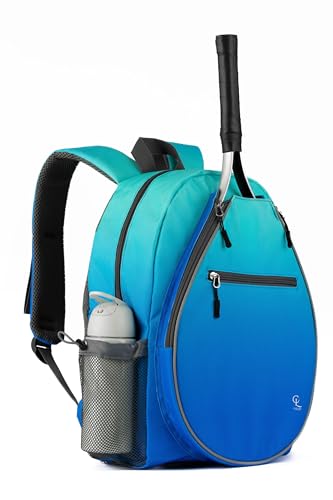 Kids Tennis Backpack, Boys and Girls Junior Bag, For Junior Tennis Rackets, Multiple Pockets with Shoe Compartment, Mesh Padded Straps - color: Blue Aqua