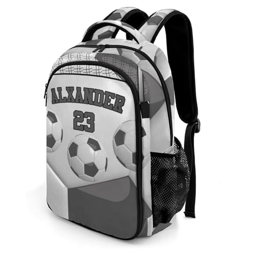 Personalized Casual Backpack Sport Ball Athlete Player Soccer Grey College School Laptop Travel Daypack for Boys Girs 16.5 Inch - color: Grey