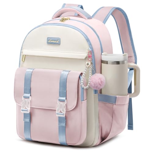 LOVEVOOK School Backpack for Teen Girls, Cute Student Backpack Purse Kid Bookbag for 8-17 Teenage, Back to School Backpacks Fit 15.6 Inch Laptop, College Travel Bag with Large Water Bottle Holder - color: Pink-light Blue, size: 15.6 Inch