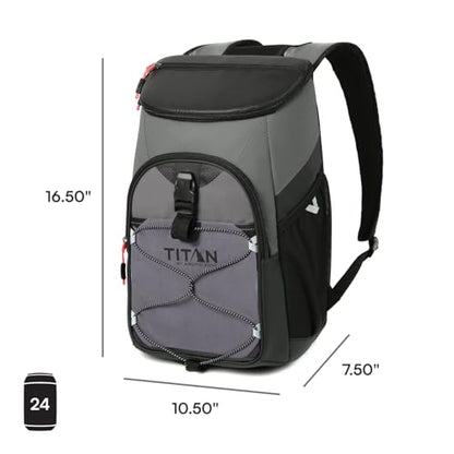 Titan by Arctic Zone Backpack Cooler, Insulated Soft Sided Bag with Leak Proof Lining and Padded Straps, for Lunch, Picnic, and Travel, 24 Can Capacity - color: Sharkskin Gray