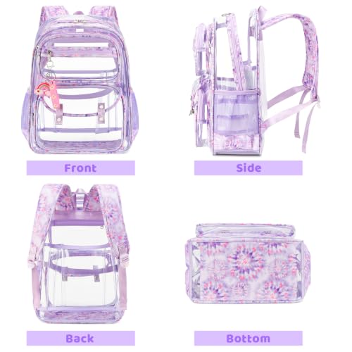 ACESAK Clear Backpack for Girls - 3 Pcs Clear Backpack Heavy Duty with Lunch Bag - See Through Bookbag Stadium Approved for Kids Middle High College School(Purple) - color: Purple