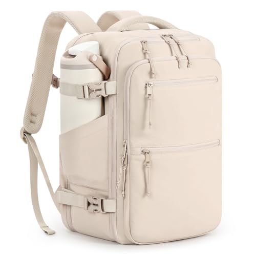 mibasies 30L Travel Backpack for Women & Men: Carry On Luggage Flight Approved, TSA Laptop Backpack with Water Bottle Pocket, Personal Item Bag Fits 15.6" Laptop for Weekender Business - Beige - color: Beige, size: Large