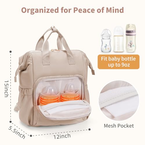 CEI-CEI Diaper Bag Backpack for Mom and Dad, Puffer Baby Bag Backpack with Insulated Pocket, Water-Resistant, Unisex Travel Backpack with Changing Pad & Stroller Straps - color: Khaki