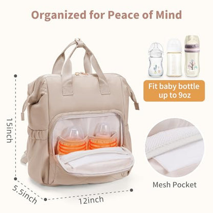 CEI-CEI Diaper Bag Backpack for Mom and Dad, Puffer Baby Bag Backpack with Insulated Pocket, Water-Resistant, Unisex Travel Backpack with Changing Pad & Stroller Straps - color: Khaki