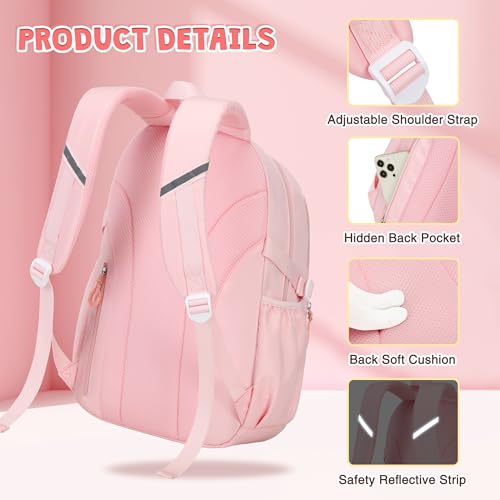 DIGOBAY 3PCS Girls Backpack for School, Kids Backpack for Girls with Lunch Box Pencil Case Set for Teen Girl Elementary Primary Middle High College School Bookbag with Cute Pins (Pink) - color: Pink