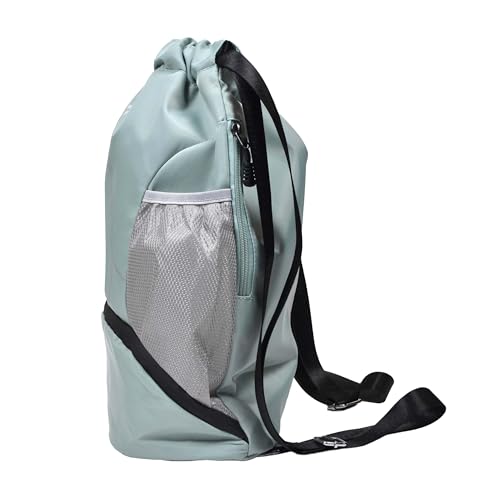 Nupouch Drawstring Backpack: Lightweight, Water-Resistant, Reflective Gym Bag w/Shoe Compartment for Travel, Hiking, Sports - color: Teal