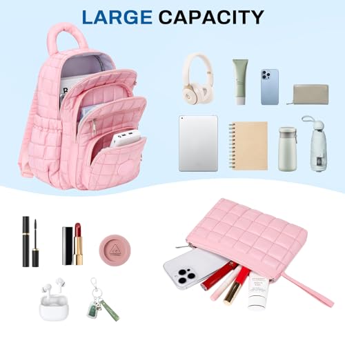 Sisipoet Mini Backpack for Women, 2pcs Small Backpack for Ladies Bookbag Purse for Women with Handy Wallet and Luggage Strap, Pink - color: Pink