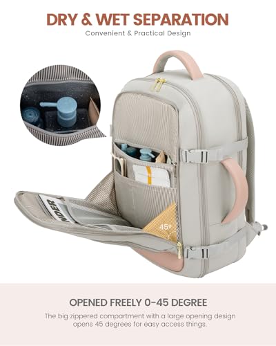 LOVEVOOK Large Travel Backpack For Women, 50L Carry On Backpack Flight Approved, TSA Personal Item Bag, Waterproof Laptop Backpack Fits 18 Inch Laptop, Business Weekender Overnight With 3 Cubes, Grey - color: Pink-grey, size: 50l-18 Inch-4pcs