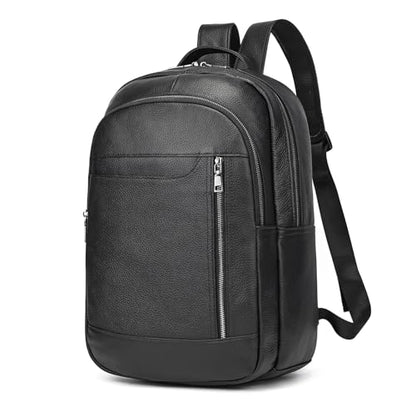 Large Capacity Black Leather Backpack for Men, 15.6 Inch Genuine Leather Laptop Backpack Business Travel Shoulder Daypacks - color: Y80&16y Black