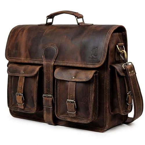 cuero Leather Messenger Bag for Men, 16 Inch Laptop Crossbody, Vintage Handmade Leather Shoulder Satchel Bag for Men, Full Grain Business Briefcase for Office/Work/Travel - Brown - size: 16 Inch