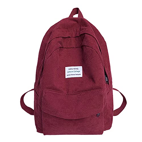 Casual Corduroy Backpack Travel Daypack Book Bag Laptop Bag for Women Men, Dark Red - color: Aa-dark Red
