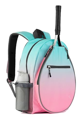 Kids Tennis Backpack, Boys and Girls Junior Bag, For Junior Tennis Rackets, Multiple Pockets with Shoe Compartment, Mesh Padded Straps - color: Pink Aqua