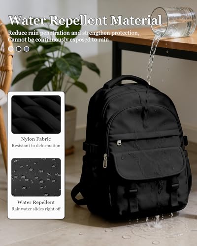 Black Waterproof Aesthetic Backpack For School, Cute High School Bookbag For Teen Girls Boys, Lightweight Casual Daypack Backpack For Women Men, College Backpack With Lots Of Pockets - color: Black