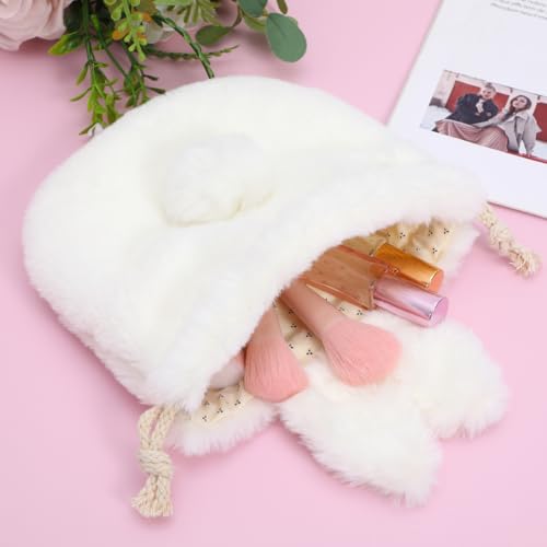 Lurrose Drawstring Makeup Bag: Plush Bunny Bags for Girls - Kawaii Drawstring Pouch - Travel Toiletry Pouch for Women - size: Full Size