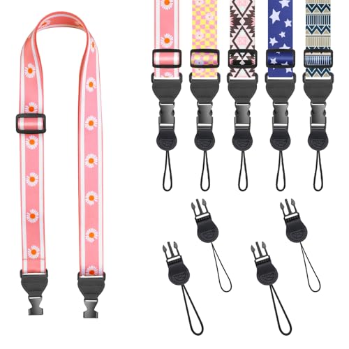 FIEIL Pink Daisy Shoulder Strap, Adjustable Camera Strap with 2 Sets of Quick-Release Buckles, Comfortable Neck Strap for iPad, Tablet, Camera, Laptop, Binocular, Luggage Bag - color: Pink Daisy
