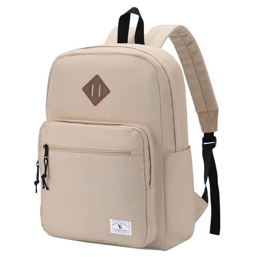 VX VONXURY Backpack for Men Women, Lightweight Kids School Bag, Classic Basic Laptop Bookbag for College Work Travel Hiking - color: Beige