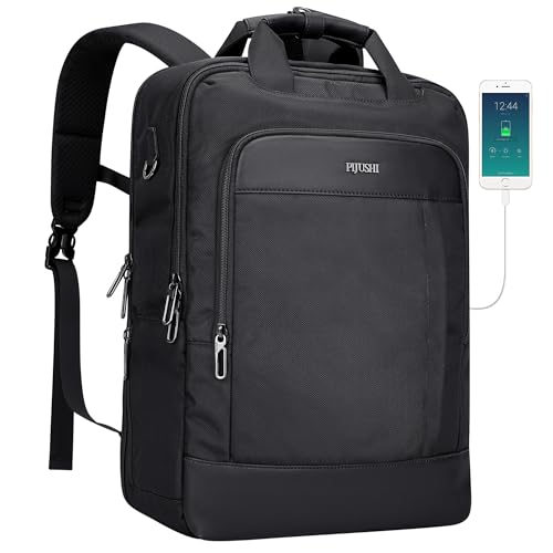 PIJUSHI Travel Backpack for Women TSA 180° Flat Open Fits 16" Laptop Slim Backpack for Business, Commute, Daily(PE042 Black) - color: Black