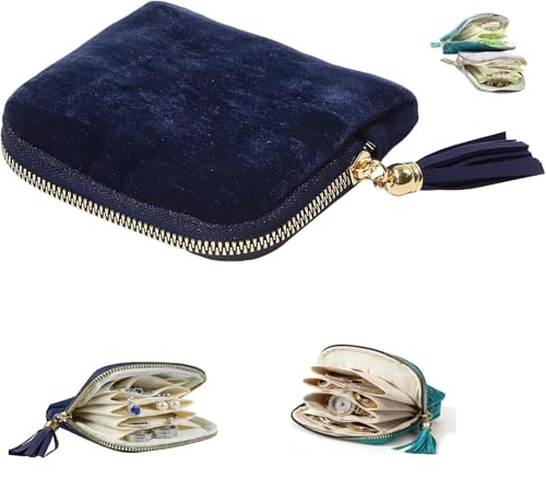 Travel Jewelry Case, Small High-End Large-Capacity Tassel Storage Bag Gifts for Women, Pouch Bags with Zipper, Velvet Jewelry Organizer Storage Bag for Bracelet Rings Earring (Royal Blue) - color: Royal Blue