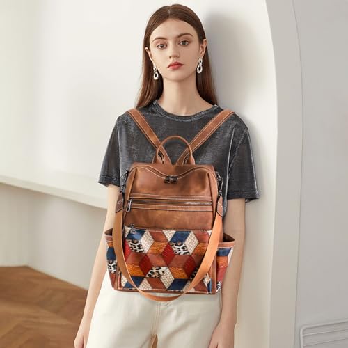 AGLOD Leather Backpack Purse for Women Designer Ladies Shoulder Bag Fashion Faux Work Travel Handbags - color: Color Pallet Brown