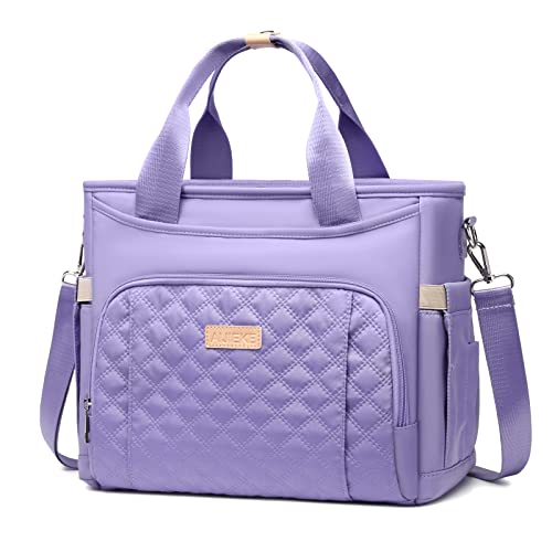 AIJIEKE Large Insulated Lunch Bag for Women, Leakproof Work Lunch Box Tote | Keeps food fresh 8-12 hours. Spacious multi-pocket design with a removable strap. Water-resistant and easy-wipe interior - color: Light Purple