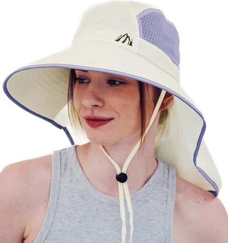 UV Sun Protection Hat Women Foldable Neck Flap Wide Brim Fishing Hat with Ponytail Hole for Women - color: Off-white