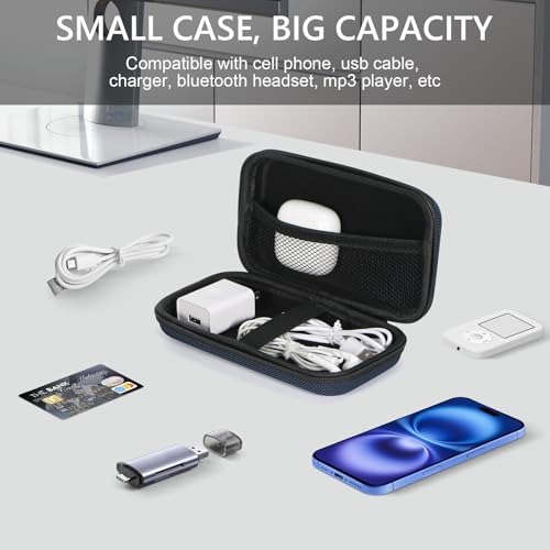 Hard EVA Protective Case - GLCON Portable Storage Case for Charging Cable, Power Bank, Hard Drive, Cell Phone, External Battery - Small Travel Case Mesh Inner Pocket + Zipper Enclosure (Grey Blue) - color: Grey Blue