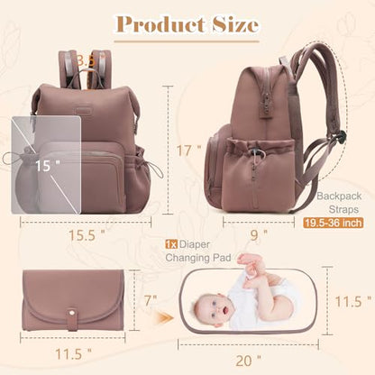 miss fong Diaper Bag Backpack - Baby Diaper Bag Neoprene Bag Large Capacity Neoprene Backpack with Diaper Changing Pad with 12 Pockets Pañaleras Para Bebe Baby Backpack for Mom & Dad -Mauve - color: Mauve