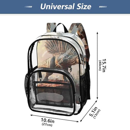 Spinosaurus Dinosaurs Clear Backpack PVC Transparent Backpack Lightweight Book Bag Capacity Clear Bag for Kids Boys Girls - color: Uniform Grey