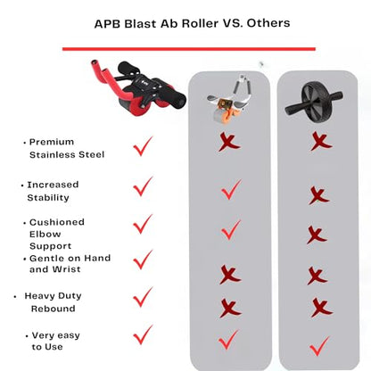 APB Blast Ab Roller, with thick elbow support with resistance spring. Ab workout for Abdonimal and Core strength Exercise. Equipment for a Home Gym and a Home Workout, Red