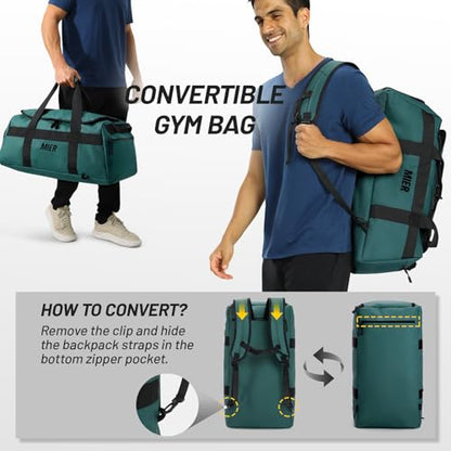 MIER Gym Bag for Men Large Duffel Backpack with Shoe Compartment, 60L Convertible Duffle Bags Weekender Overnight Bag for Gym Sports Travel, Dark Teal - color: Dark Teal