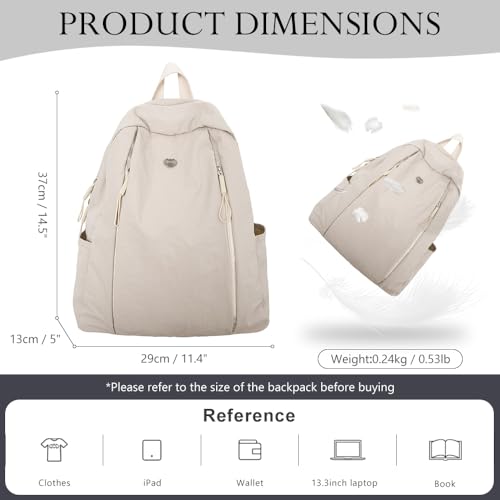 Nylon Backpack for Women Men, Waterproof Travel Backpack Purse Casual Daypack, Gym School Backpack for Daily Cycling (Beige) - color: Beige