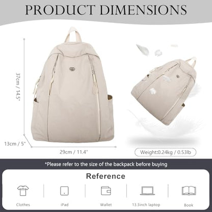 Nylon Backpack for Women Men, Waterproof Travel Backpack Purse Casual Daypack, Gym School Backpack for Daily Cycling (Beige) - color: Beige
