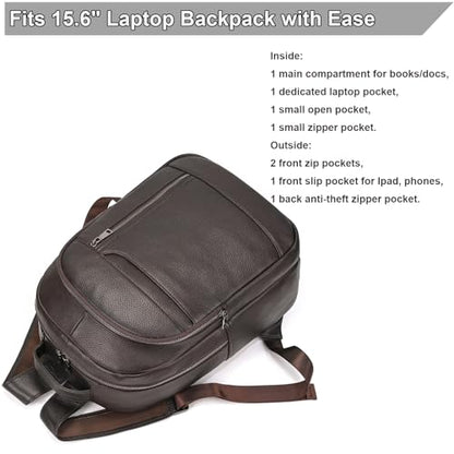 Large Capacity Genuine Leather Backpack for Men, 15.6 Inch Laptop Daypack Business Travel Shoulder Bag, Brown - color: Y80-16y-brown