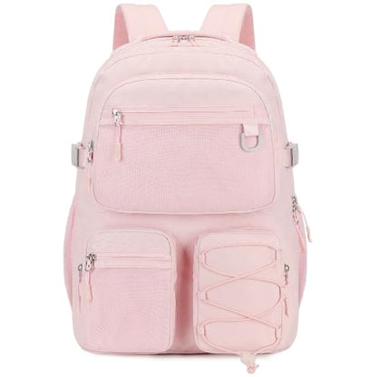 Lohol Multi-Pocket Backpack for School College Travel, Heavy Duty Big Bookbag with 15.6 inch Laptop Compartment, Pink - color: Pink